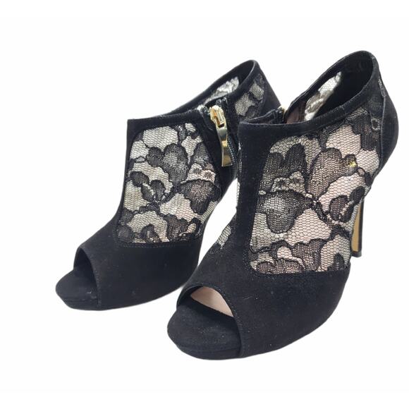 Kate Spade Florentina Lace Peep Toe Bootie Black Italy Suede Women 5.5 - Picture 2 of 9